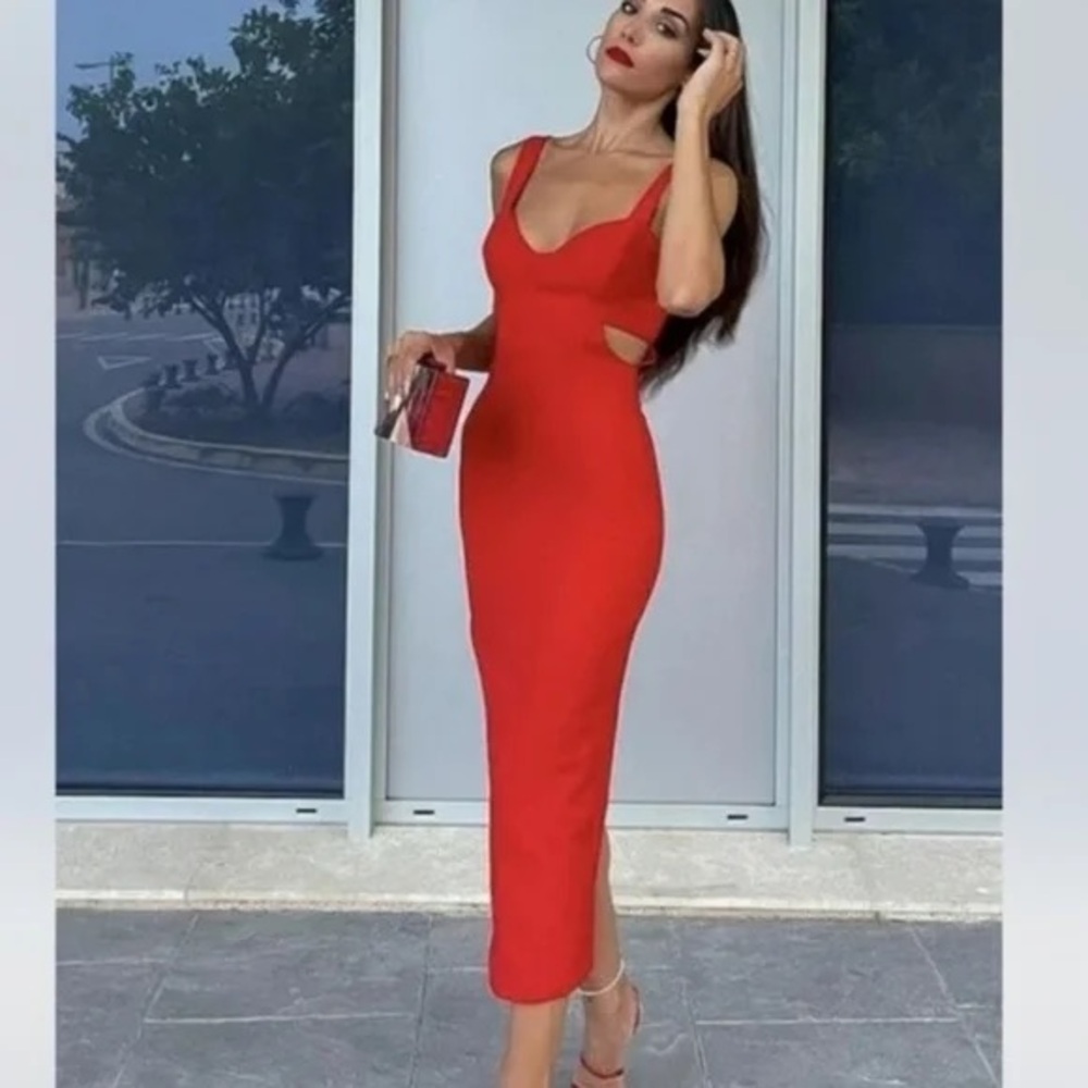 Zara Vibrant Red Midi Dress